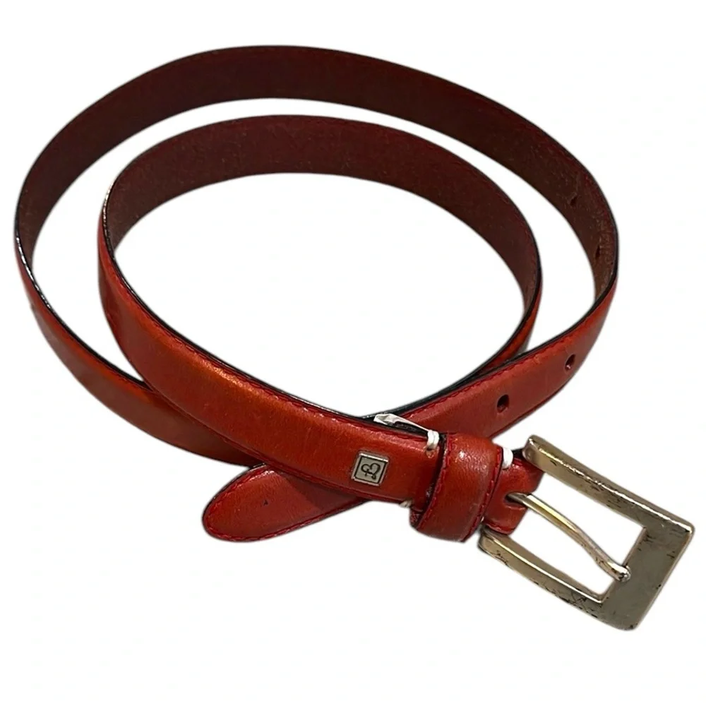 FOSSIL GENUINE LEATHER BELT RED WITH SILVER TONE HARDWARE SIZE LARGE
